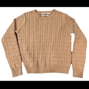 Tommy Hilfiger Womens Cable Knit Crew Neck Sweater Tan Brown Medium